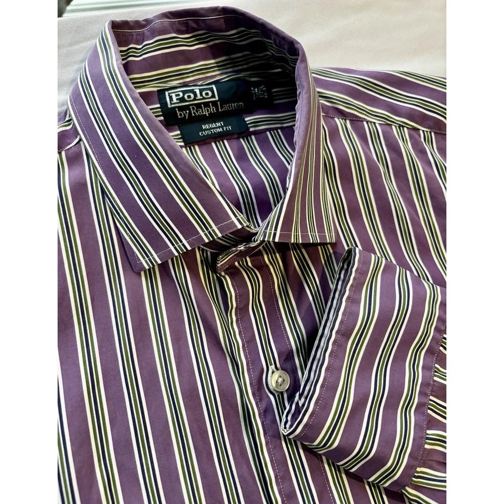 Men's Polo Ralph Lauren Regent Purple Striped Long Sleeve Shirt 36/37 17 1/3